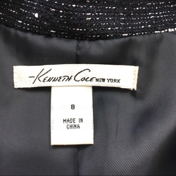 KENNETH Cole Retro Tweed Kimono-sleeve Crop Blazer Jacket in Space Black - Picture 6 of 8